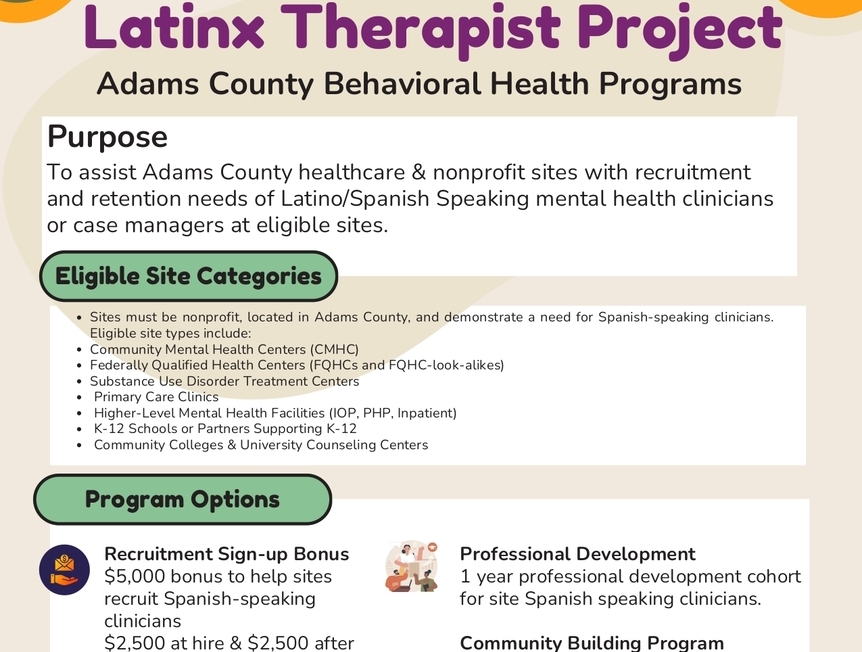 Adams County Behavioral Health Programs & Latinx Therapist Project Partnership Announcement
